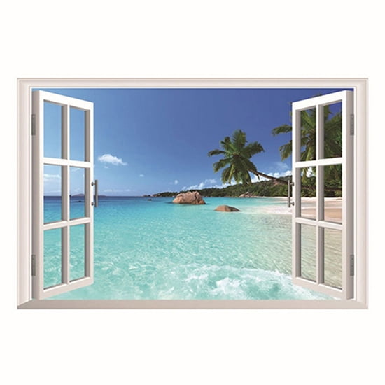 3D Beach Wall Stickers Vinyl Decal Home Decor Deco Art DIY Window View Removable 3D Beach Wall Stickers Vinyl Decal Home Decor Deco Art DIY Window View Removable